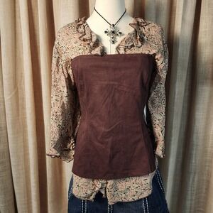 La Peche Women Large Brown Faux Suede Strapless‎ Corset Top Zipper Back NWT